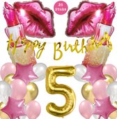 Snoes Mega Beauty Helium Ballonnen Set 5 Jaar - Roze Helium Folieballonnen - Slinger Happy Birthday Goud