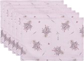 HAES DECO - Set de 6 Napperons - dim. 48x33 cm - coloris Violet / Wit - 100% Katoen - Collection : Garden de Lavande
