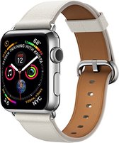 By Qubix - Geschikt voor Apple Watch 42mm / 44mm - Classic lederen bandje - Wit - Apple watch bandjes