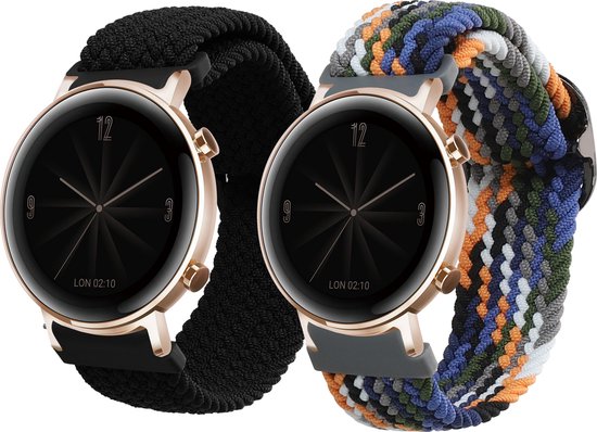 kwmobile Horlogebandjes geschikt voor Huawei Watch GT3 (42mm) / Watch GT2 (42mm) / Watch 2 - 2 x Nylon Smartwatch bandje in zwart / blauw / geel.