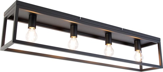 QAZQA cage - Industriele Dimbare LED Smart Plafondlamp incl. wifi met Dimmer - 4 lichts - L 99.5 cm - Zwart - Industrieel - Woonkamer | Slaapkamer | Keuken