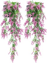 2st. Roze Kunst Hangplant | Roze met Groene Kunsthangplant | Hangende Kunstplant in Pot | Kunstplanten voor Binnen