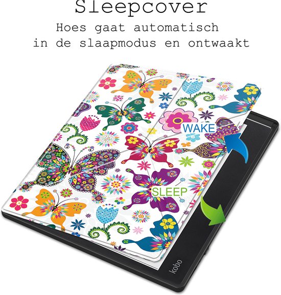 Hoesje Geschikt voor Kobo Elipsa 2E Hoes Book Case Trifold - Hoes Geschikt voor Kobo Elipsa 2E Hoesje Book Cover - Vlinders van Hoesje  — afbeelding 5