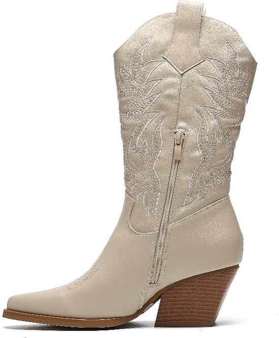 SmileFavorites® Dames Cowboylaarzen Western - Beige - Imitatieleer - Maat 37