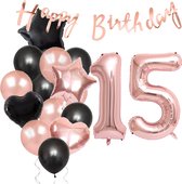 Snoes Ballonnen 15 Jaar Feestpakket – Versiering – Verjaardag Set Liva Rose Cijferballon 15 Jaar -Heliumballon