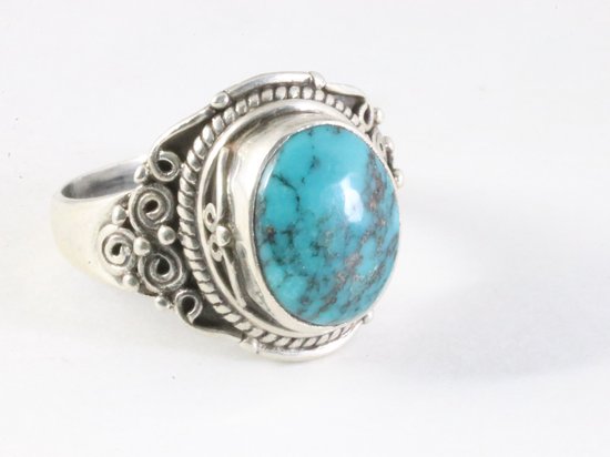 Bewerkte zilveren ring met Tibetaanse blauwe turkoois - maat 18