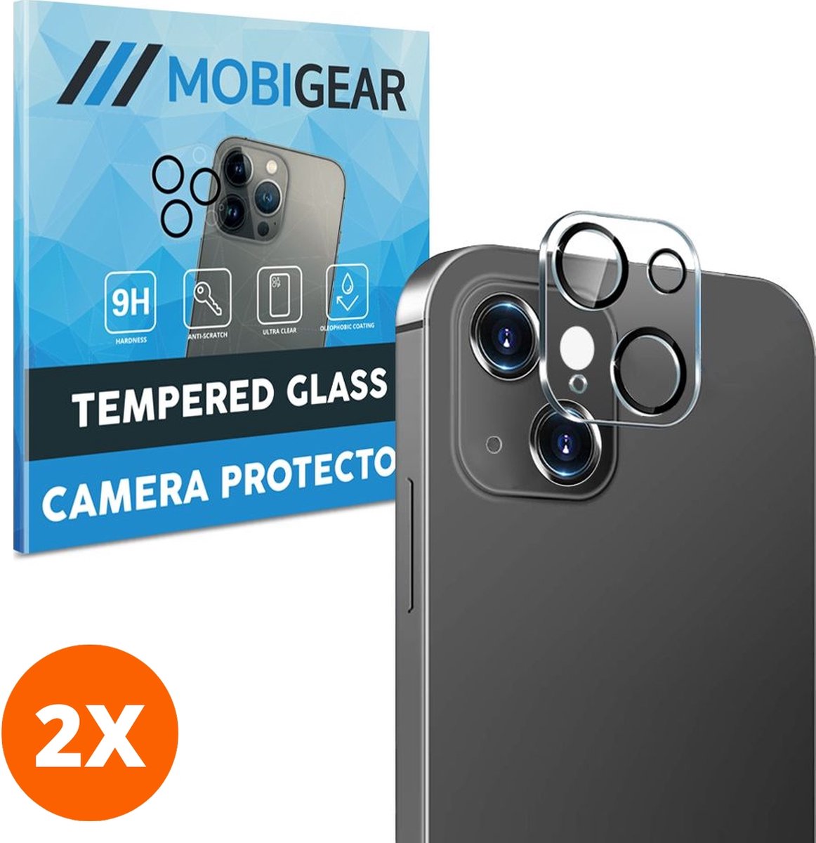 Mobigear Screenprotector geschikt voor Apple iPhone 13 Mini Glazen | Mobigear Camera Protector - Case Friendly (2-Pack)