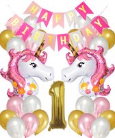 Snoes Ballonnen Set Unicorn 1 Jaar - Verjaardag Versiering Slinger - Folieballon - Helium Ballonnen