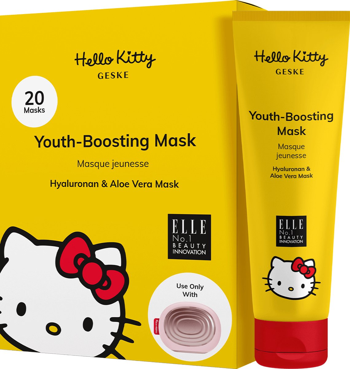 GESKE x Hello Kitty | Verjongend masker | Eenvoudig aanbrengen met het GESKE Sonic Warm and Cool Mask | Maskers tegen veroudering | Vochtige gezichtsmaskers voor dames en heren | Vegan formule