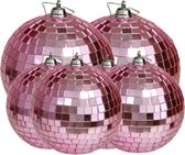 Grote discobal kerstballen - 6x stuks - roze - 8 en 10 cm - kunststof
