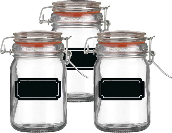 Weckpot/inmaakpot - 4x - 250 ml - glas - met beugelsluiting - incl. etiketten