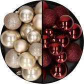 Kerstballen 60x stuks - mix donkerrood/champagne - 4-5-6 cm - kunststof - kersversiering