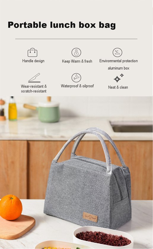 Rainbecom - Sacs isothermes - Sac à lunch - 19x27x16 cm - 7 litres - Grijs - Isolation - Polyester cationique 300D - Riem de poignée - Sac isotherme - Sac à lunch - Sac isotherme - Sac de pique-nique