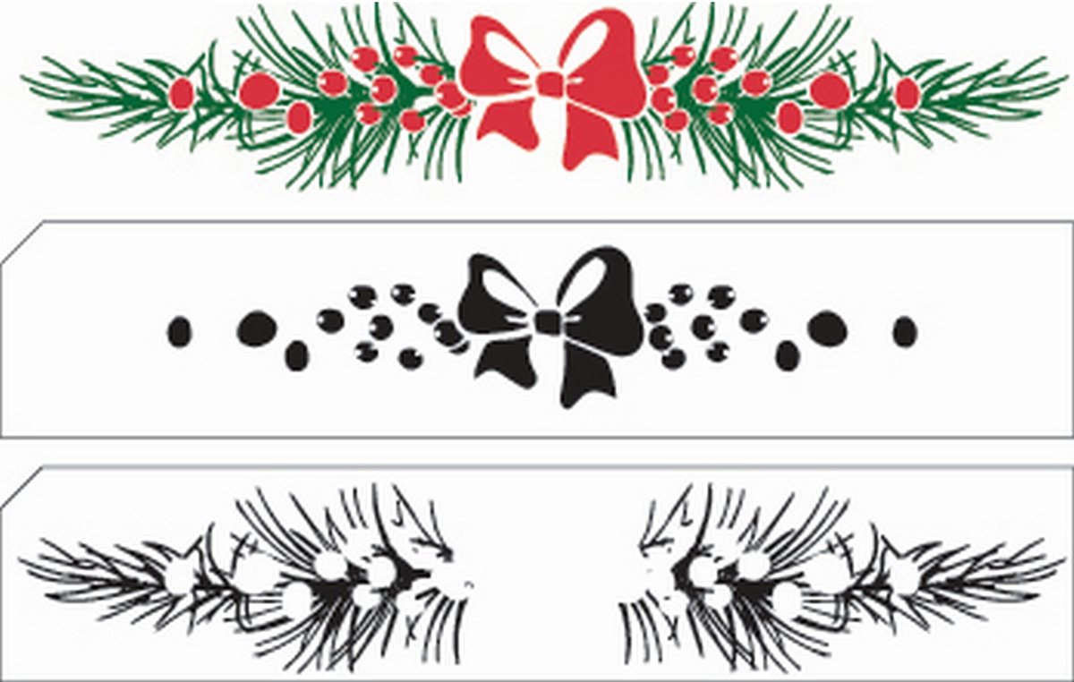 LCS007 Nellie Snellen Clearstamp layered - Gelaagde Stempel - Kerst Rand - dennentak strik