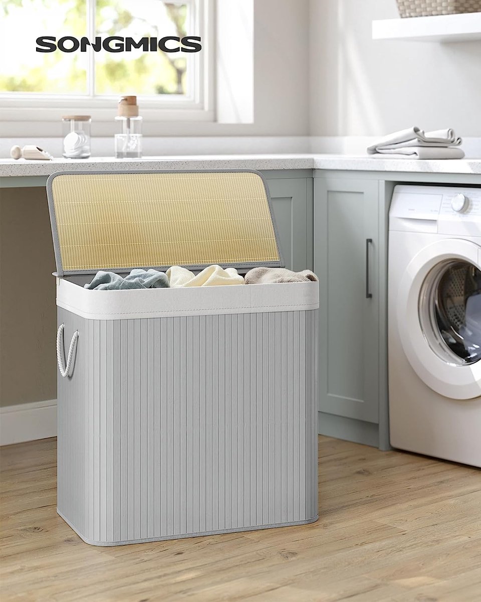 PANA® ECO bamboe wasmand met deksel (150 L) • Wasbox met uitneembare waszak • opvouwbare wasmand • badkamer wasmand • 100% bamboe • kleur: zwart (40x60x63 cm