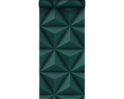 Origin Wallcoverings eco-texture vliesbehang grafisch 3D motief petrolblauw - 347817 - 0,53 x 10,05 m