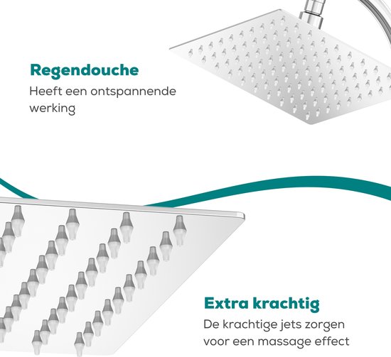 Waterbesparende Regendouchekop XL - Met Slang en Houder - Vierkant - ø 28 cm - Handdouche - Hoge Druk - BFreshGoods