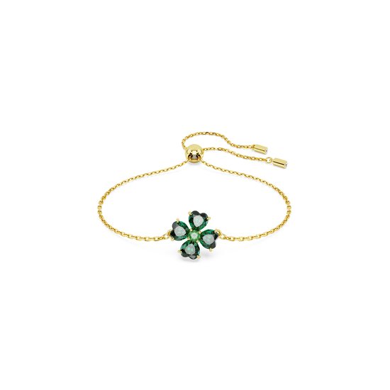 Gouden armband met een klaverblad van groene stenen, verstelbaar