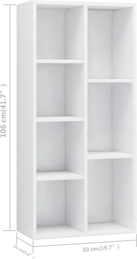 vidaXL - Boekenkast - 50x25x106 - cm - bewerkt - hout - hoogglans - wit