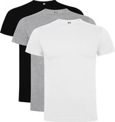 3 Pack Roly Dogo Premium Heren T-Shirt 100% katoen Ronde hals Zwart, Lichtgrijs gemeleerd, Wit Maat XL