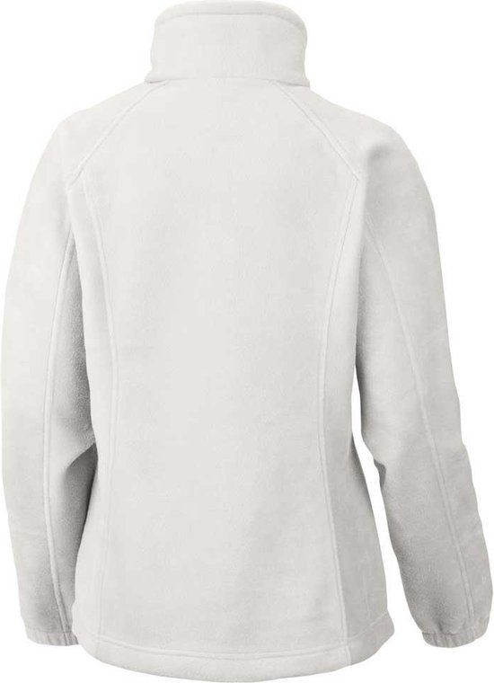 Achterkant van een witte Columbia fleece trui met rits.