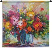 Wandkleed - Wanddoek - Bloemen - Kleurrijk - Bloempot - Olieverf - 150x150 cm - Wandtapijt