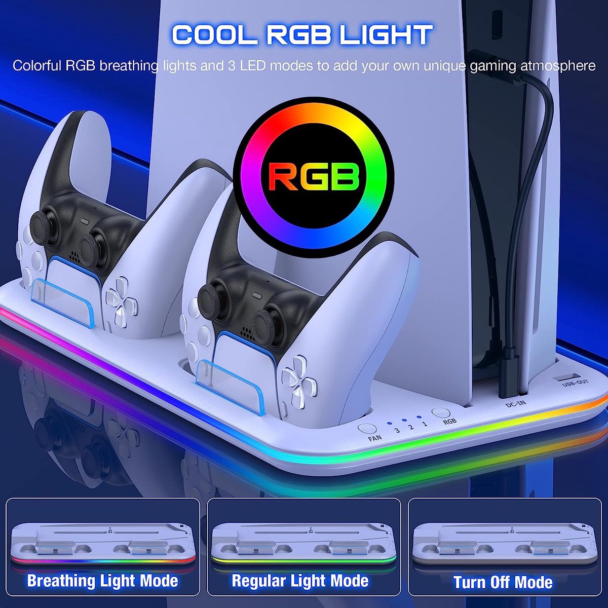 Phreeze Docking Station met Charging Station en Ventilatie - Geschikt voor DualSense Controllers en Sony Playstation 5 - Controller Laadstation – foto 6