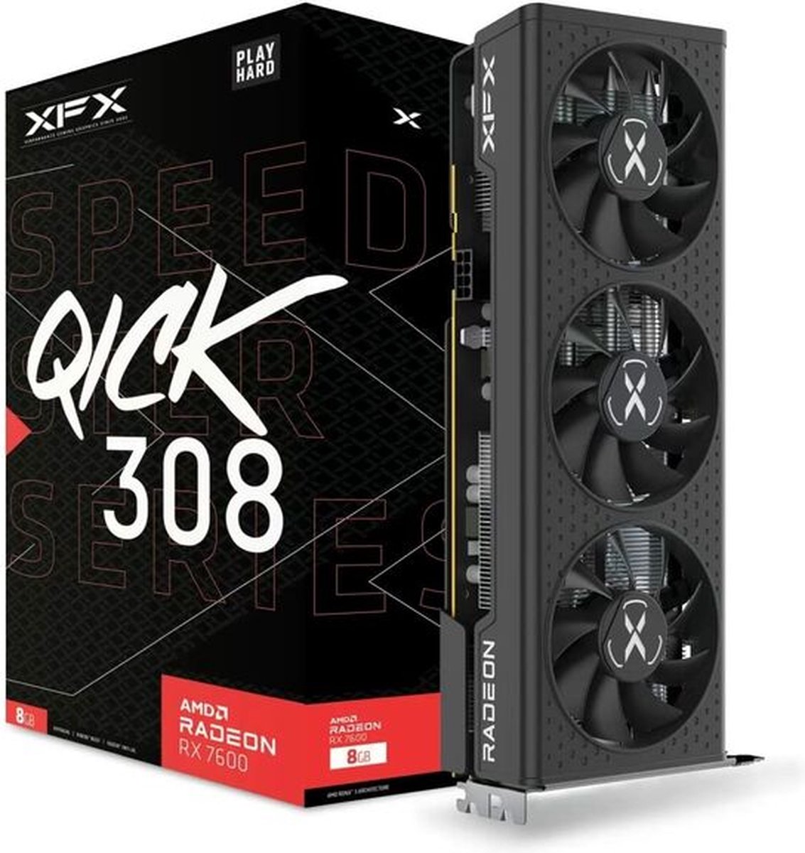 XFX SPEEDSTER QICK 308 AMD Radeon RX 7600 Black Edition grafische kaart 3x DisplayPort, 1x HDMI 2.1, RDNA 3