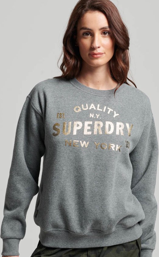 Superdry Luxe Metallic Logo Sweatshirt Dames Trui - Rich Charcoal Marl - Maat Xs