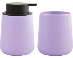 MSV Zeeppompje en drink/tandenborstel beker - badkamer set Malmo - keramiek - lila paars