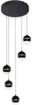 Moderne hanglamp Bilia | 5 lichts | zwart | metaal / kunststof | plaat Ø 40 cm | bol Ø 12 cm | videlamp / eetkamer lamp / woonkamer lamp | modern / sfeervol design