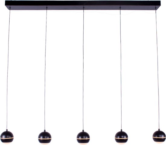 Suspension moderne Bilia | 5 lumières | lampe de table à manger | Noir | métal / plastique | Sphère Ø 12 cm | 120 cm de long | lampe de salle à manger | design moderne / attrayant