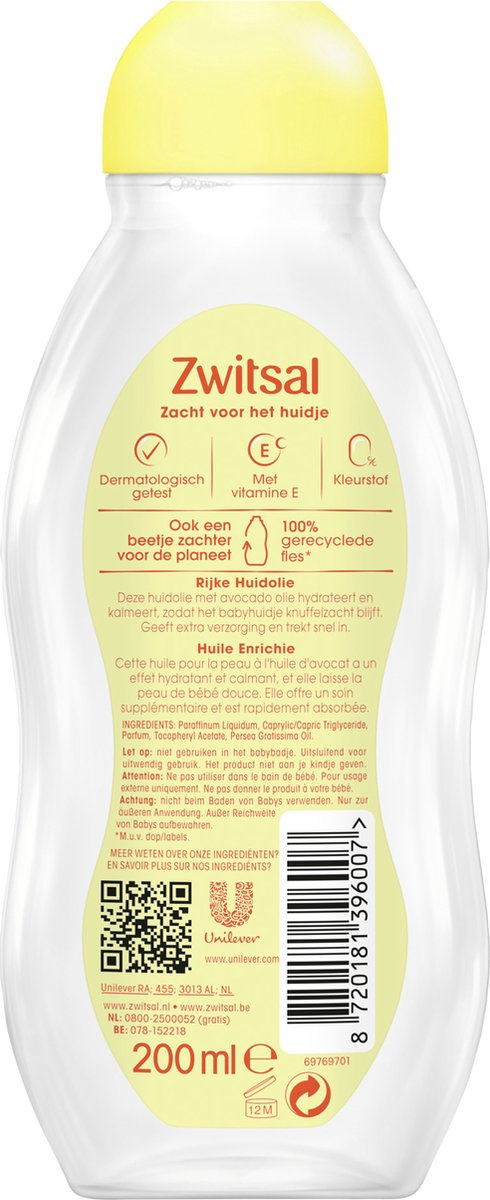 Zwitsal Baby Avocado Rijke Huidolie - 6 x 200 ml - Voordeelverpakking van Zwitsal — afbeelding 3