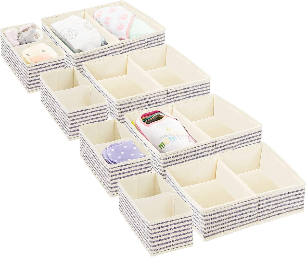 Set van 4 opbergdozen voor de kinderkamer, opvouwbare opbergdoos voor de kinderkamer, in 2 maten voor babykleding, kinderkast, organizer van ademende kunstvezel, natuurkleur/blauw