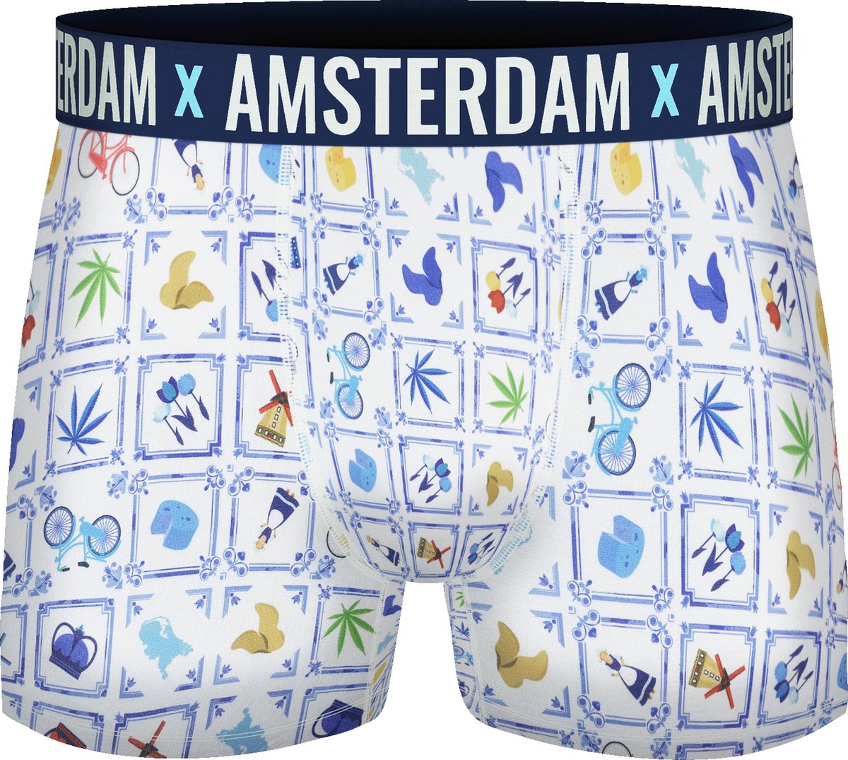 Boxershort - Heren - 2 pack - Amsterdam - Wit/Blauw Tegelmotief maat L