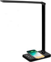 LED Bureaulamp – Bedrade – Draadloos Opladen Voor Telefoon – Dimbaar – Opvouwbaar – Smart Touch - Qi-Technologie – Zwart