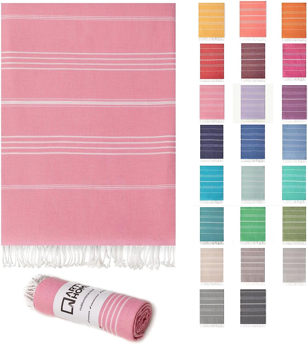 hamamdoek, strandhanddoek, groot, 100 x 200 cm, saunahanddoek, XXL badhanddoek, reishanddoek, sneldrogend, licht absorberend, 100% katoen, Oeko-Tex (100 x 200 cm, roze)