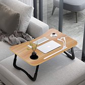Laptoptafel, laptopbedtafel, opvouwbaar, notebooktafel met 4 USB-oplaadpoorten, lade, PAD-standaard, bekersleuf, voor bed, bank, vloer (60 x 40 cm, houtkleur