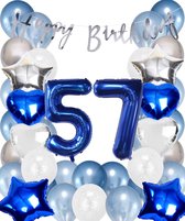 Snoes Ballonnen 57 Jaar Set Mega Blauw Zilver Ballon - Compleet Feestpakket Cijferballon 57 Jaar - Verjaardag Versiering Slinger Happy Birthday – Folieballon – Latex Ballonnen - Helium Ballonnen