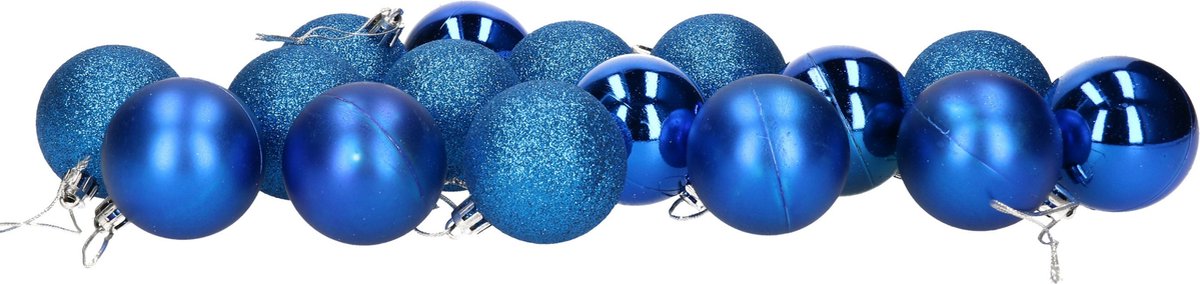 Gerim Kerstballen - 16 stuks - blauw - kunststof - mat/glans/glitter - D5 cm - kerstversiering
