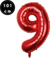 Fienosa Number Ballons numéro 9 - Rouge - 101 cm - XL Groot - Ballon à l'hélium - Ballon d'anniversaire