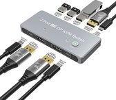 NÖRDIC KVM-114 KVM Switch - 2 naar 1 - USB-C, Displayport, USB2.0 - 8K60Hz - Grijs