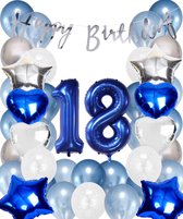 Snoes Ballonnen 18 Jaar Set Mega Blauw Zilver Ballon - Compleet Feestpakket Cijferballon 18 Jaar - Verjaardag Versiering Slinger Happy Birthday – Folieballon – Latex Ballonnen - Helium Ballonnen