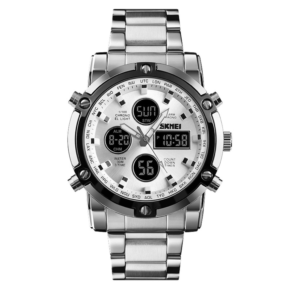Horloges voor mannen-Roestvrijstaal Waterdicht Design-Heren Horloge-Digitale Horloge-cadeau-White