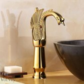 Malvizza mengkraan hoog model goudkleurige wastafelkraan in de vorm van een elegante zwaan mengkraan keramische schijven
