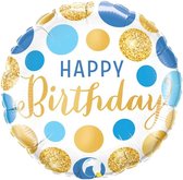 Helium Ballon Gevuld - Happy Birthday - Helium Ballonnen Verjaardag - Ballon Helium Gevuld - Speciaal Gevulde Helium Ballon (versie 48 / 50) - Blauw / Goud / Wit