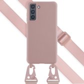 Selencia Hoesje Geschikt voor Samsung Galaxy S21 FE Hoesje Met Koord - Selencia Siliconen hoesje met afneembaar koord - roze