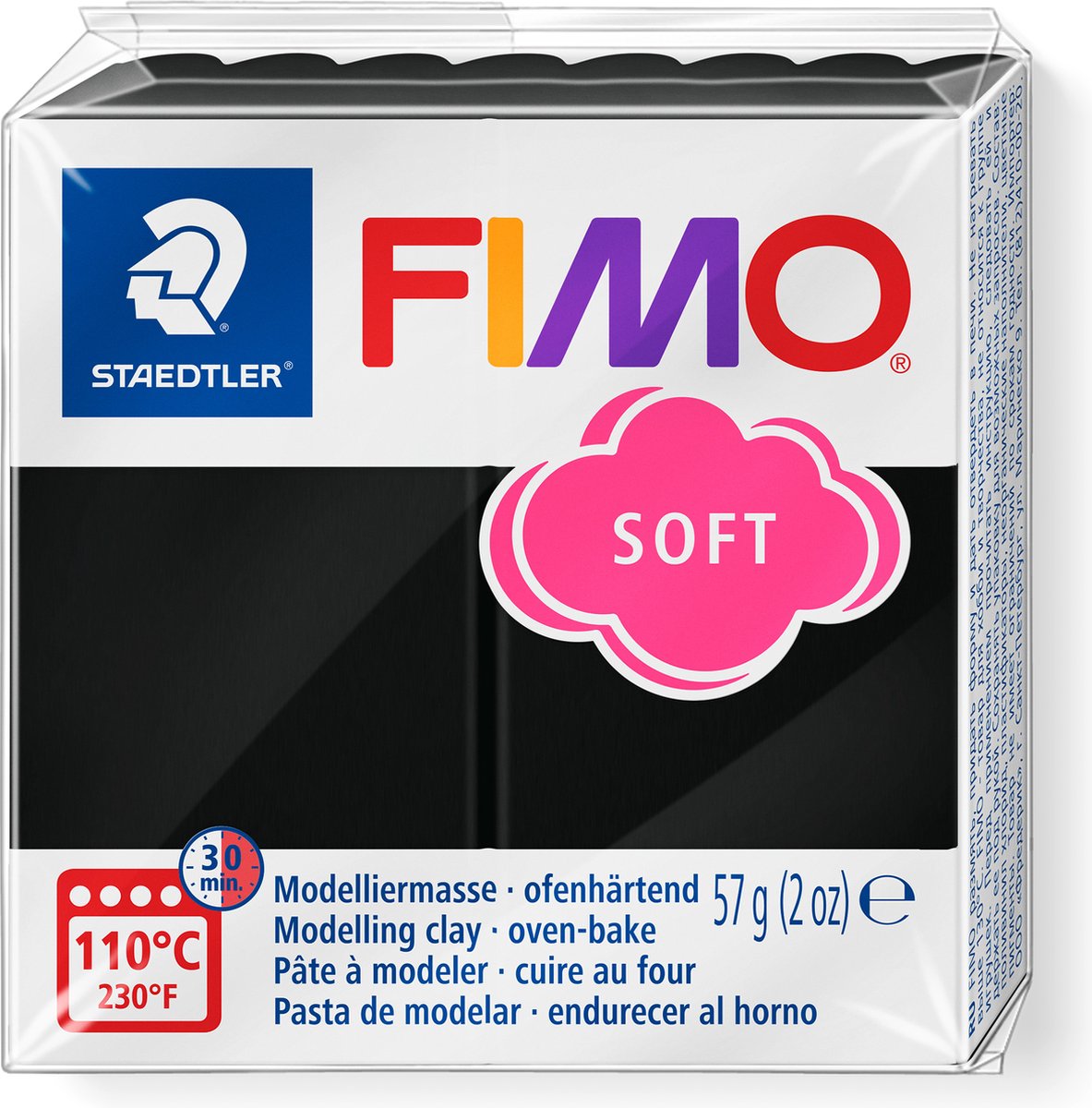 FIMO soft 8020 - ovenhardende boetseerklei - standaard blokje 57g - zwart - Fimo