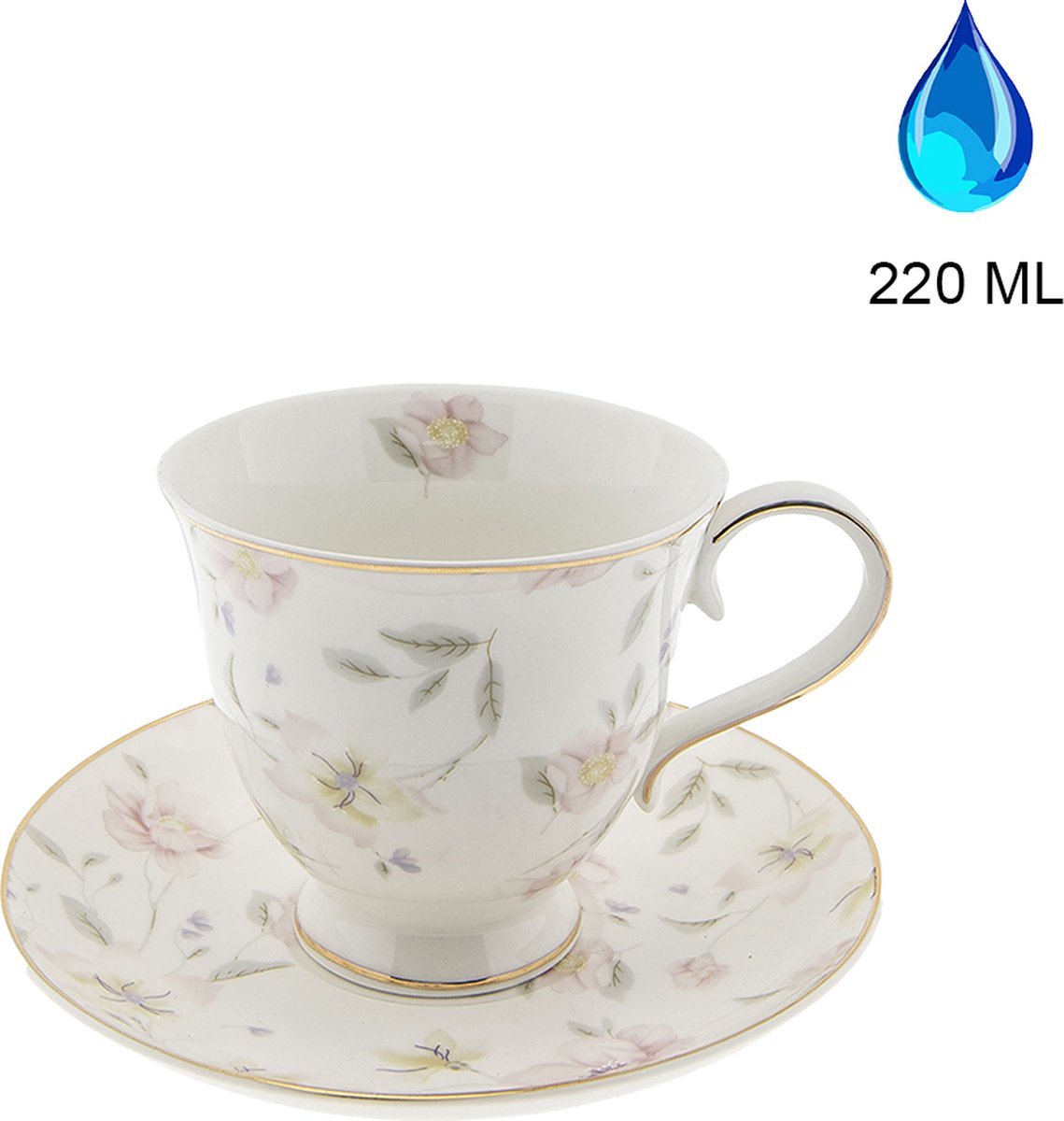 Lot de 4 tasses à thé et soucoupes (220 ml), service à thé de luxe