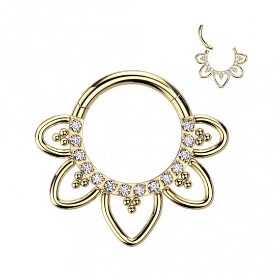 Piercing clicker Filigrane élégant avec pierres titane 8 mm plaqué or
